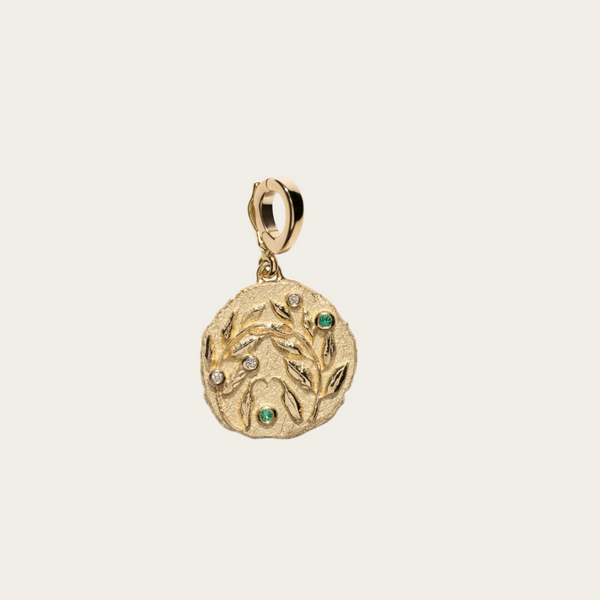 Azlee Small Emerald Olive Branch Coin Charm
