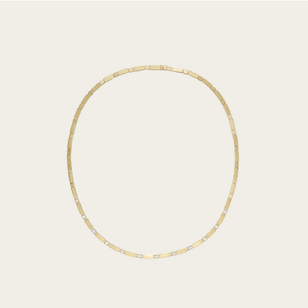 Azlee Gold Bar and Diamond Tennis Necklace