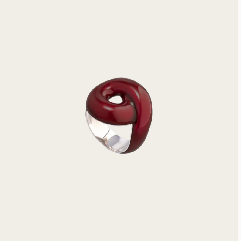 Bea Bongiasca Semitrasparent Burgundy Enamel Tarallo Ring