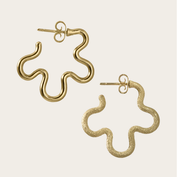 Bea Bongiasca Two Tone Asymmetrical Flower Earrings with Diamond Finish