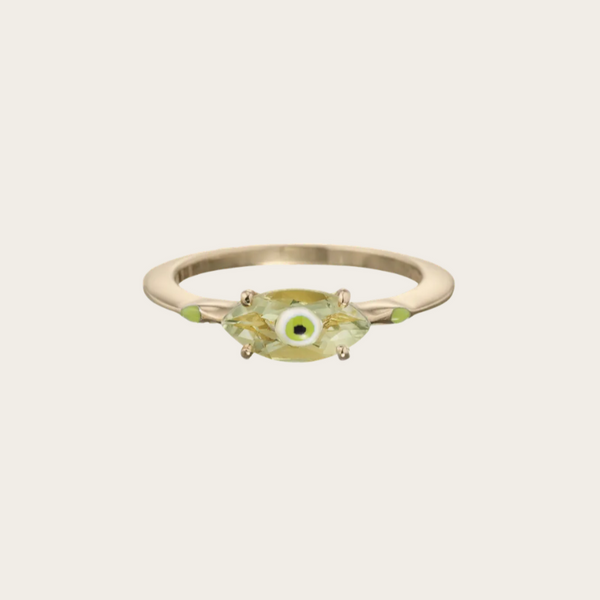 Bea Bongiasca Big Fortuneye Protection Ring with Lime Green Enamel