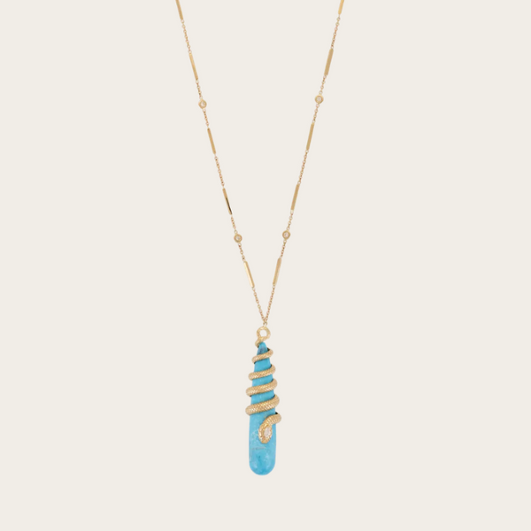Jacquie Aiche Head Snake Wrapped with Smooth Bar Diamond Necklace