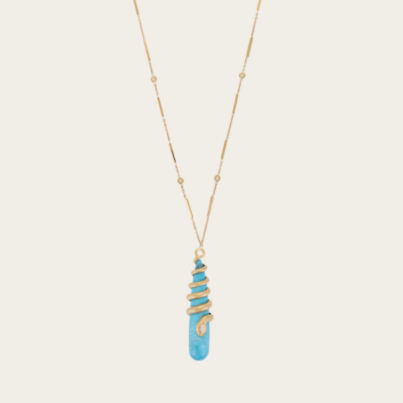Jacquie Aiche Head Snake Wrapped with Smooth Bar Diamond Necklace