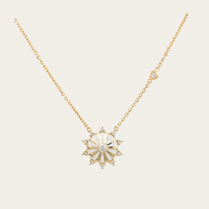 Joanna Dahdah White Enamel Diamonds Around Small Mila Sun Necklace