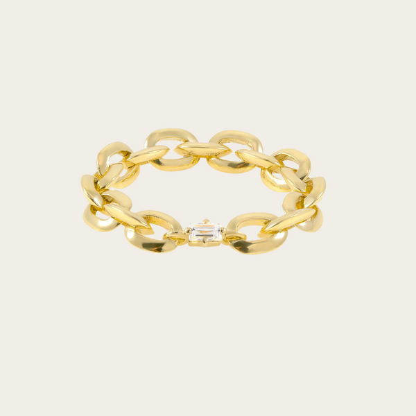 Lizzie Mandler Diamond XS Knife Edge Oval Link Chain Ring with Baguette Center