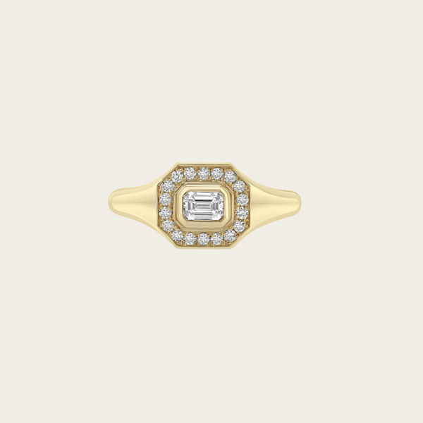 Zoe Chicco Horizontal Emerald Cut and Pave Diamond Signet Ring