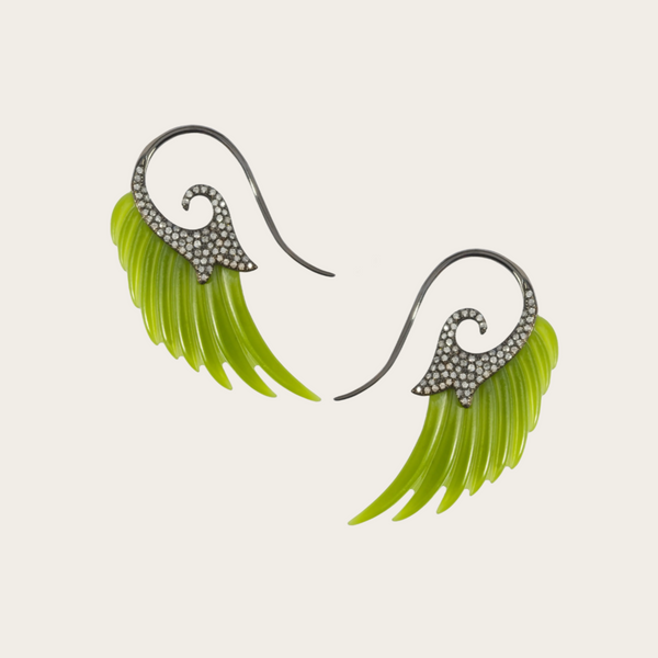 Noor Fares Fly Me to the Moon Wing Earrings with Jade