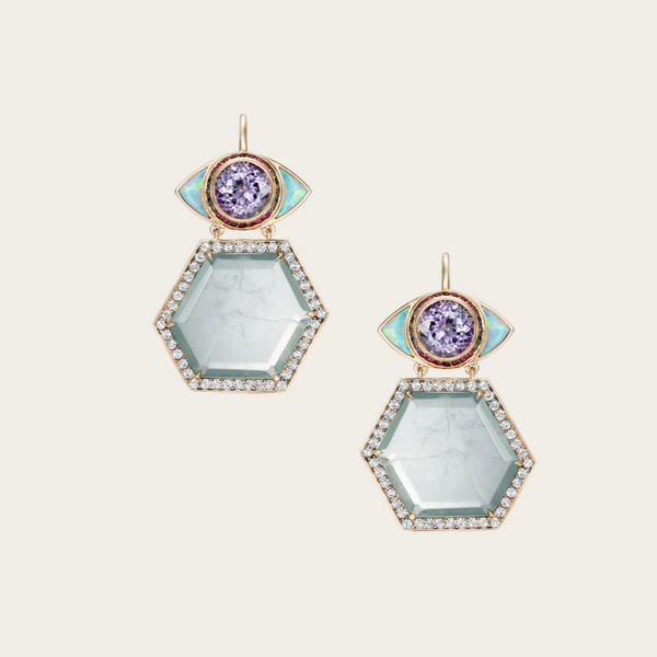 Noor Fares One of a Kind Ajna Trapiche Aquamarine Dormeuse Earrings