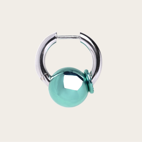 Rainbow K Large Piercing with Green Metallic Ball Earring