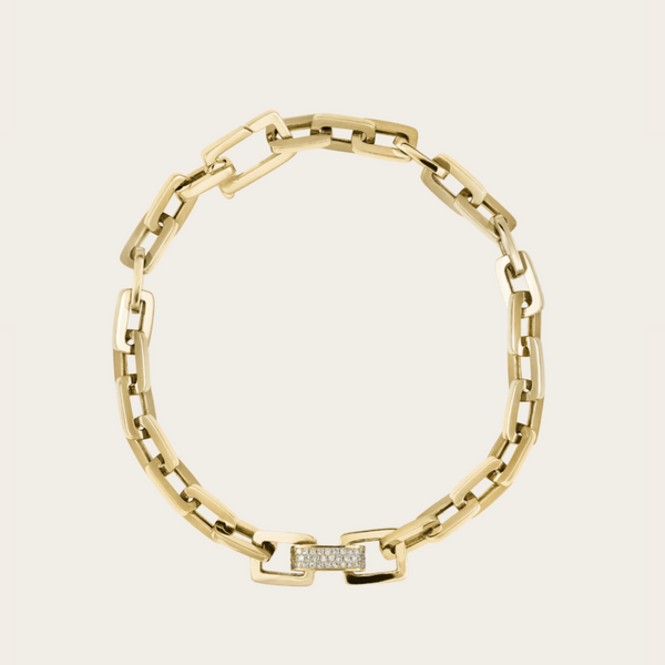 Shay Solid Gold Mini Deco Bracelet with Center Pave Diamond Link