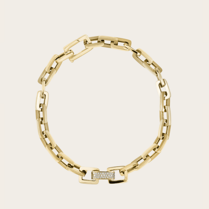 Shay Solid Gold Mini Deco Bracelet with Center Pave Diamond Link