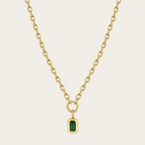 Zoe Chicco Emerald Cut Emerald Vertical Drop on Small Square Chain Necklace