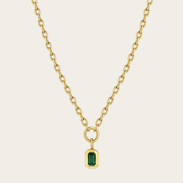 Zoe Chicco Emerald Cut Emerald Vertical Drop on Small Square Chain Necklace
