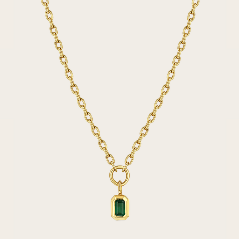 Zoe Chicco Emerald Cut Emerald Vertical Drop on Small Square Chain Necklace