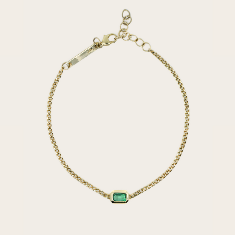 Zoe Chicco Emerald Cut Emerald on XS Curb Chain Bracelet