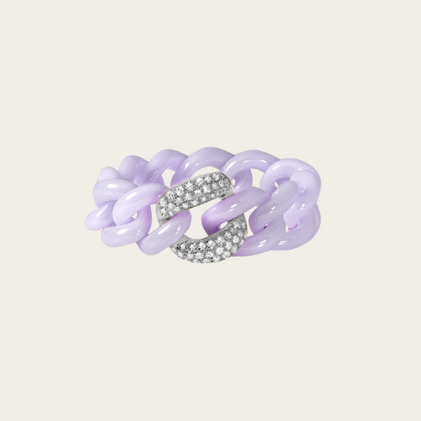 Shay Single Diamond Pave and Lavender Ceramic Medium Link Ring