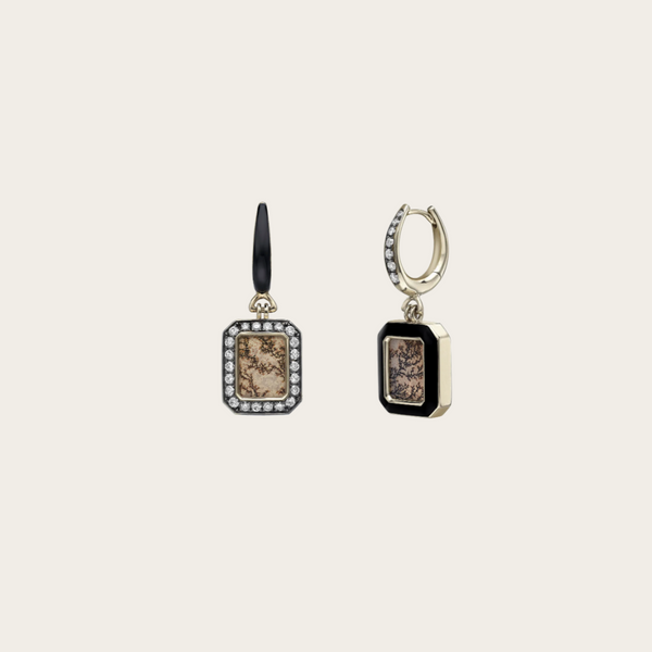 Venyx Noir Forest Hoop Earrings with Black Enamel