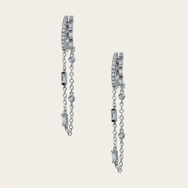 Shay Double Mixed Diamond Fringe Huggies