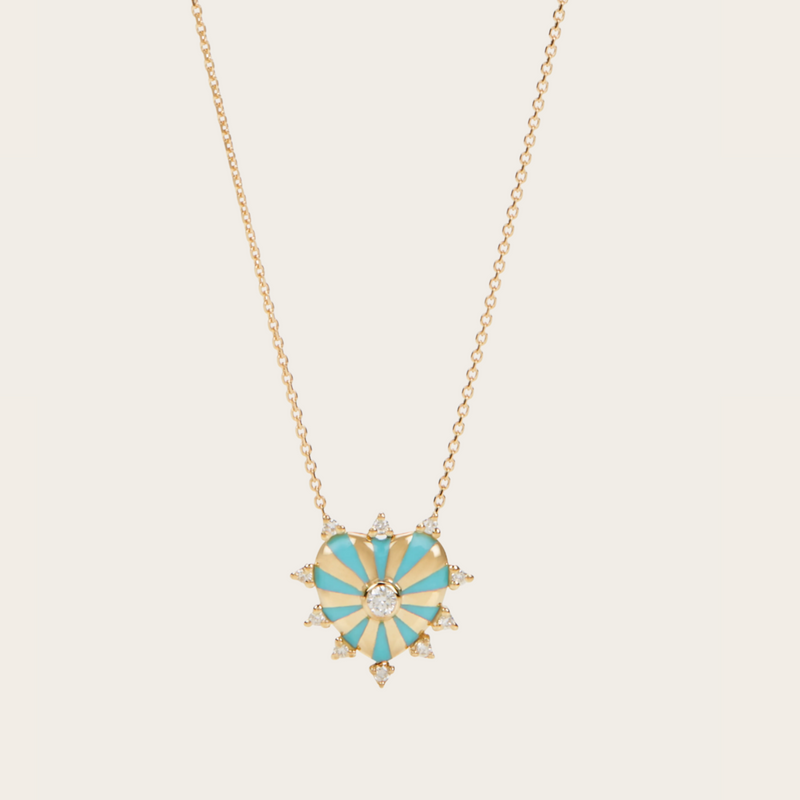 Joanna Dahdah Turquoise Enamel and Diamonds Around Mini Mila Heart Necklace