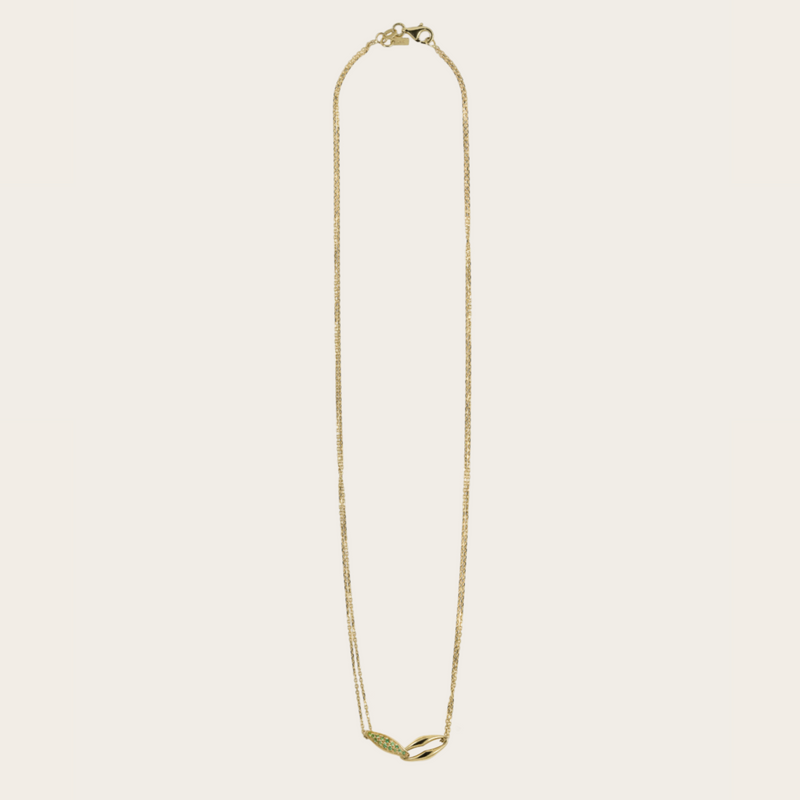 Ascher Emerald Pave 2 Links Bubble Chain Necklace