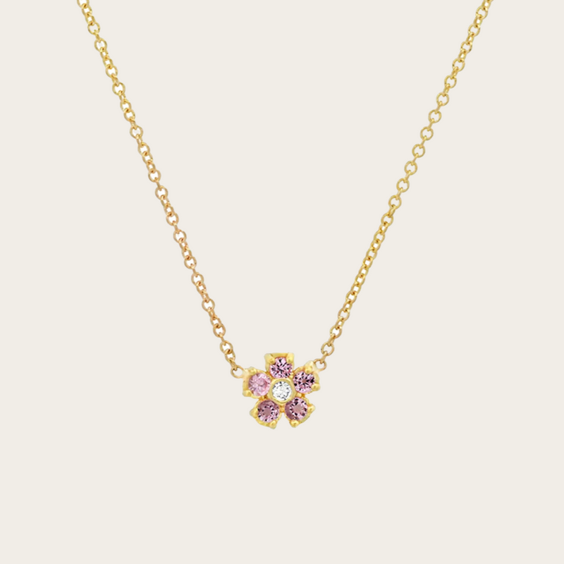 Jennifer Meyer Mini Pink Sapphire & Diamond Flower Necklace