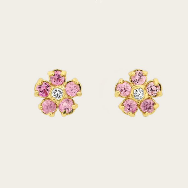 Jennifer Meyer Mini Pink Sapphire & Diamond Flower Studs