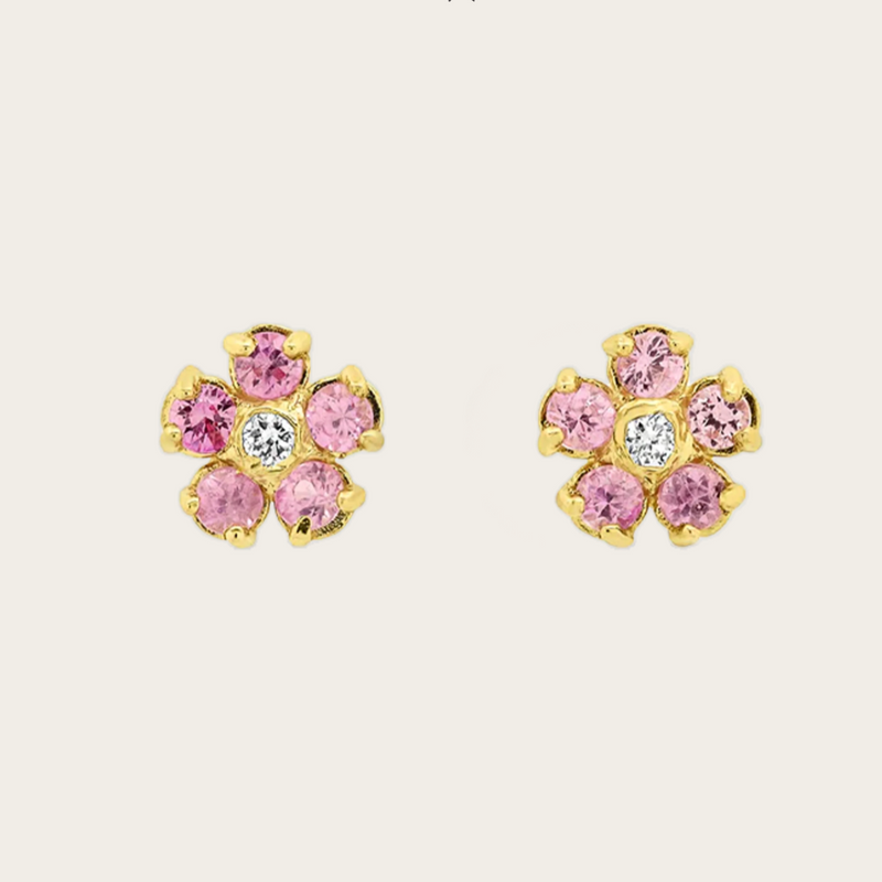Jennifer Meyer Mini Pink Sapphire & Diamond Flower Studs