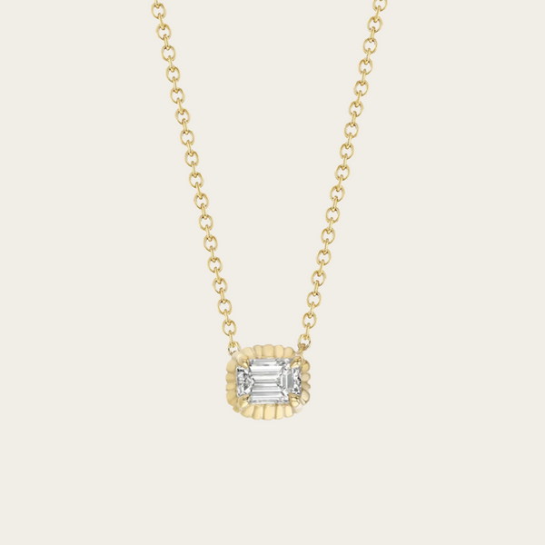 Lizzie Mandler Emerald Cut Diamond Fluted Button Necklace