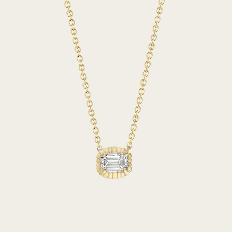 Lizzie Mandler Emerald Cut Diamond Fluted Button Necklace