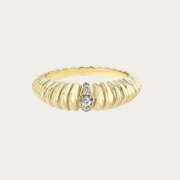 Lizzie Mandler Fluted Crescent with Single Pave Stripe Ring