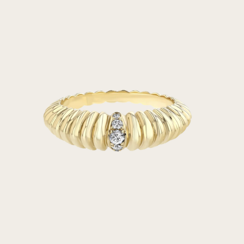Lizzie Mandler Fluted Crescent with Single Pave Stripe Ring