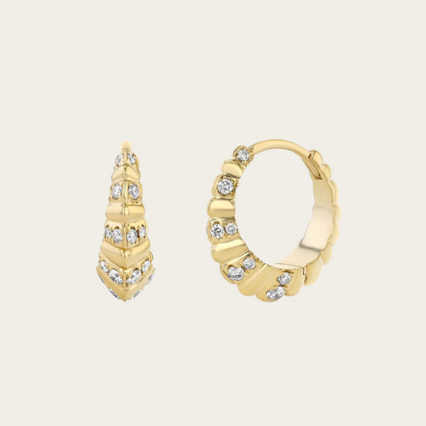 Lizzie Mandler Small Fluted Striped Diamond Pave Crescent Huggie SINGLE