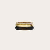 By Pariah YG Slim Classic Stack of 3 Rings / White Diamonds 0.46ct, Smokey Quartz (Demi-fine 14k)