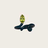 Bea Bongiasca YG Baby Vine Tendril Ring with Teal Enamel and Drop Peridot (Demi-Fine 9k/Sterling Silver)