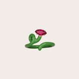 Bea Bongiasca YG Baby Vine Tendril Ring with Green Enamel and Marquise Corundum (Demi-Fine 9k/Sterling Silver)