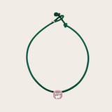 Bea Bongiasca YG Pop Choker with Bubblegum Enamel Rock Crystal Octagon Candy on Adjustable Emerald Green Leather Cord (Demi-Fine 9k/Sterling Silver)
