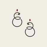 Bea Bongiasca YG Double Curl Vine Earrings with Black Enamel and Marquise Garnet (Demi-Fine 9k/Sterling Silver)