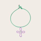 Bea Bongiasca YG Pop Choker with Wisteria Enamel Lucky Flower and Rock Crystal Octagon Pendant on Mint Green Adjustable Leather Cord (Demi-Fine 9k/Sterling Silver)