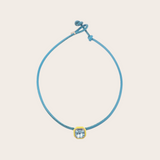 Bea Bongiasca YG Pop Choker with Yellow Enamel Blue Topaz Octagon Candy on Adjustable Turquoise Leather Cord (Demi-Fine 9k/Sterling Silver)