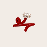 Bea Bongiasca RG Baby Vine Tendril Ring with Burgundy Red Enamel and Marquise Rock Crystal (Demi-Fine 9k/Sterling Silver)