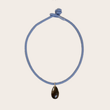 Laoli Petite Light Blue Drop Cord Necklace with Smokey Quartz