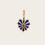 Joanna Dahdah YG Blue Enamel, Pave and Diamonds Around Medium Mila Heart Charm  / 0.37ct diamond, 0.16ct tsavorite 18k