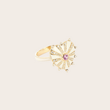 Joanna Dahdah YG White Enamel, Pave & Diamonds Around with Pink Sapphire Medium Mila Heart Ring  / 0.21ct diamond, 0.13ct pink sapphire 18k