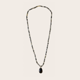 Laoli Striped Shell Strand Pendant Necklace with Smokey Quartz