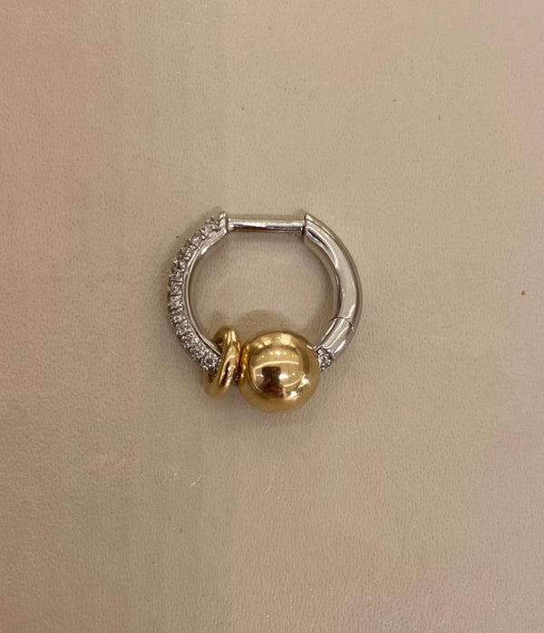 Rainbow K Small Piercing with WG Line Diamond Pave/YG Ball Earring 0.24ct (Demi-fine 14k)