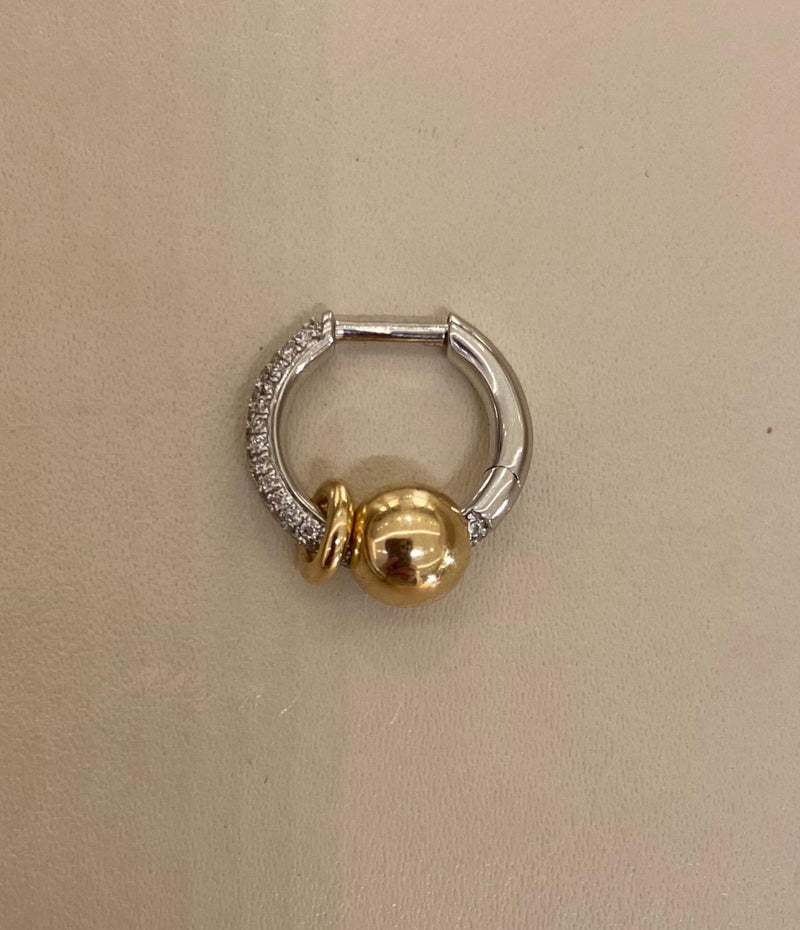 Rainbow K Small Piercing with WG Line Diamond Pave/YG Ball Earring 0.24ct (Demi-fine 14k)