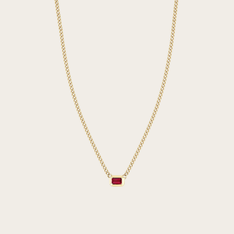 Zoe Chicco Emerald Cut Ruby on XS Curb Chain Necklace
