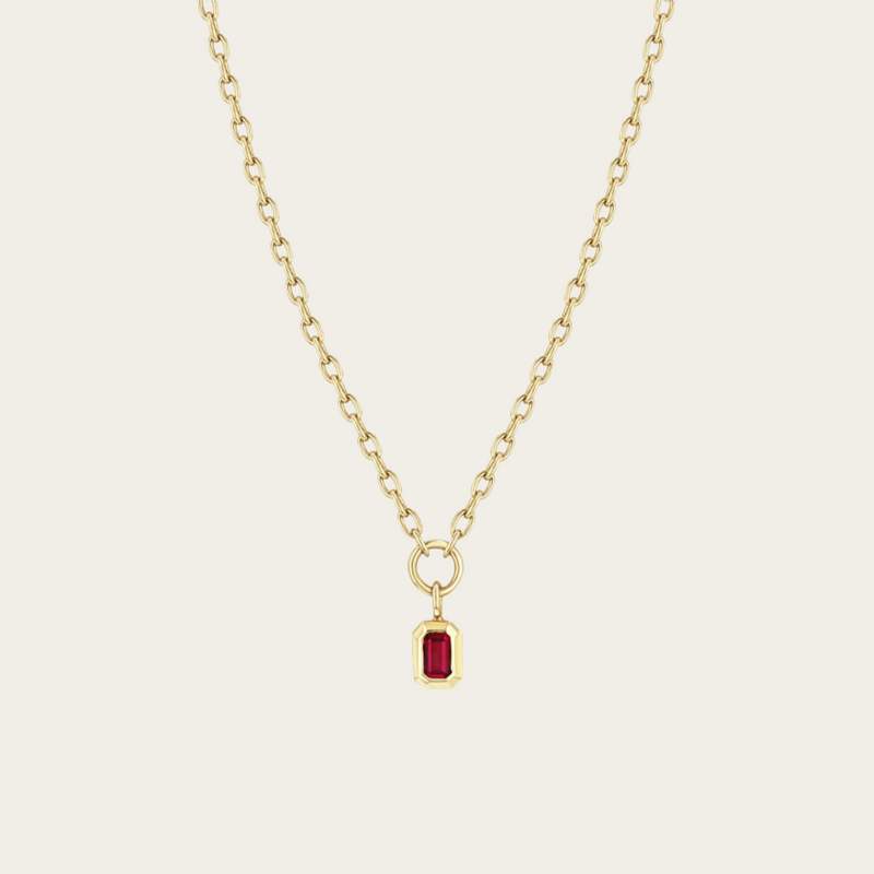 Zoe Chicco Emerald Cut Ruby Vertical Drop on Small Square Chain Necklace