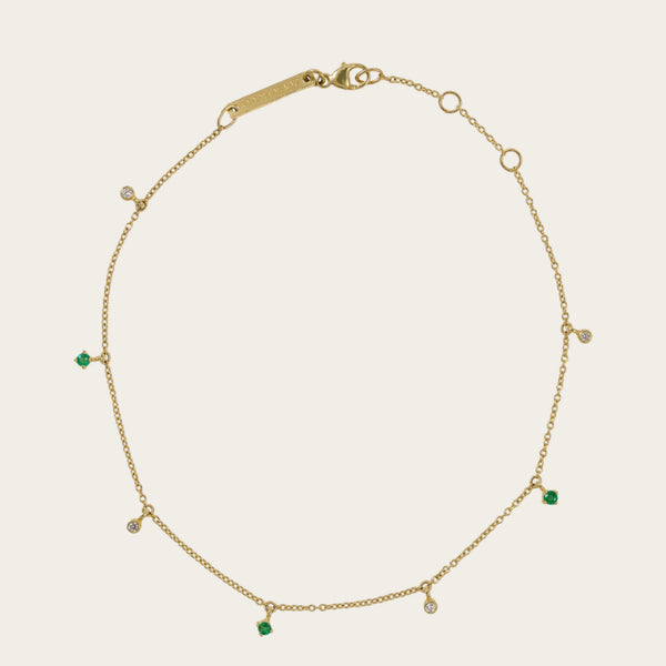 Zoe Chicco 7 Alternating Dangling Emeralds and Diamonds Anklet