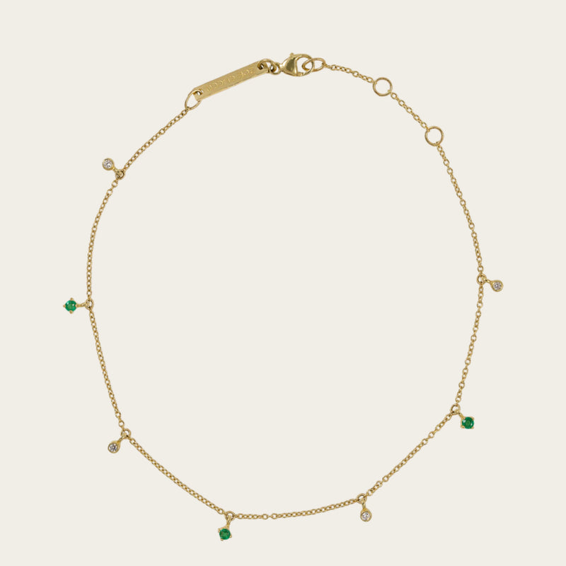 Zoe Chicco 7 Alternating Dangling Emeralds and Diamonds Anklet